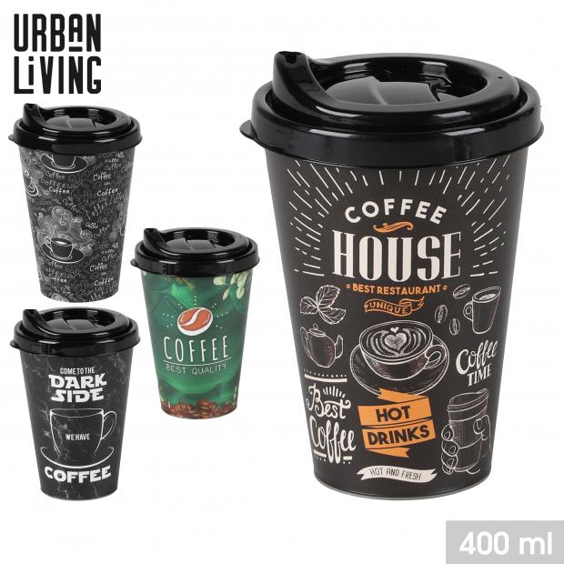 Urban Living Gobelet Café Réutilisable Couvercle 400ml 4 Motifs