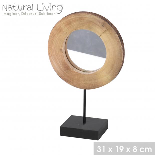 Natural Living Miroir Rondin Bois, Pied Métal Noir - Petit Modèle