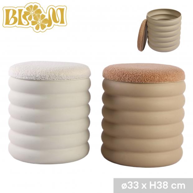 Bloom Pouf Rangement Assise Teddy Crème & Beige Ø33xH38 cm