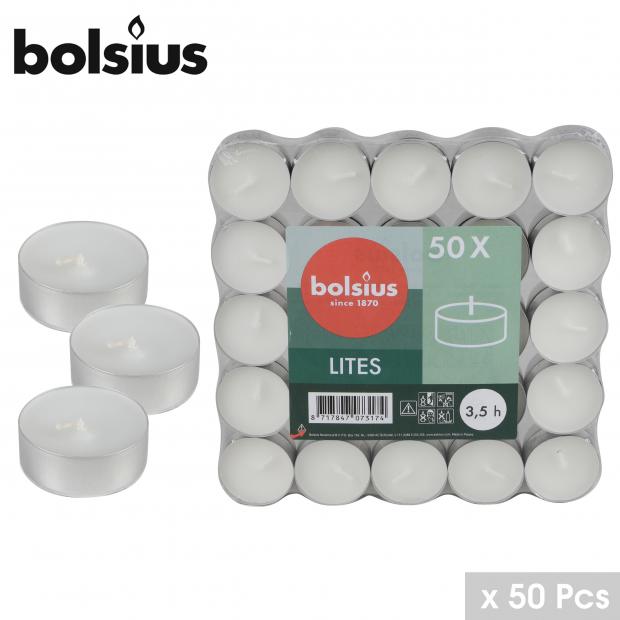 Bolsius Lites Bougies chauffe-plat blanches 50 pièces 3,5h
