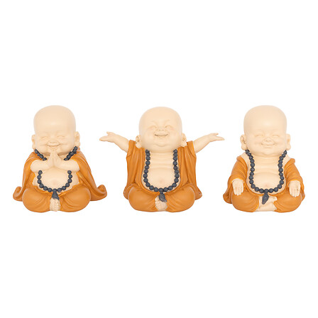 Bouddha Baya Lot 3 Statuettes Rieur Résine Assorties H. 16 cm