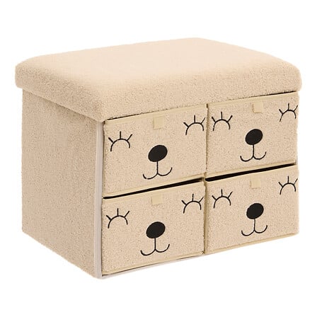 Atmosphera Pouf Pliant Enfant Ezzio Bouclette Beige 4 Tiroirs Visage
