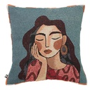 Coussin Atmosphera Homy jacquard portrait femme bleu 40x40 cm