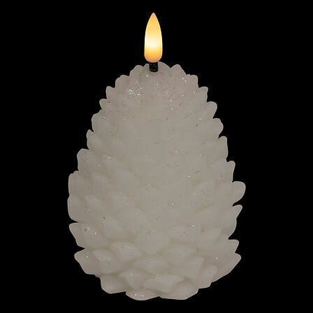 Bougie LED Atmosphera pomme de pin blanche pailletée 13 cm