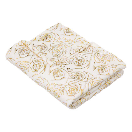 Atmosphera Plaid Flanelle Crème Motifs Roses Dorées 130x180 cm