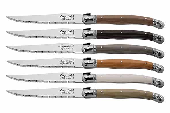 Laguiole Premium Line Treasure Coffret 6 Couteaux Steak Dentelés Multicolores