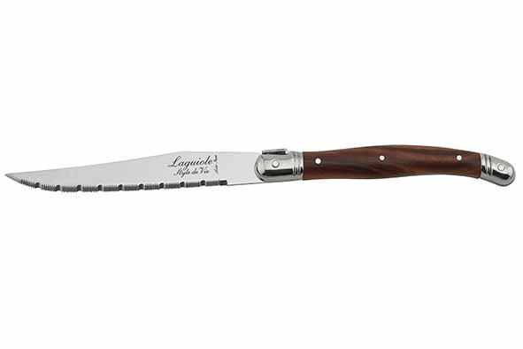 Laguiole PREMIUM LINE Couteaux à Steak dentés, Coffret 6 Bois Foncé
