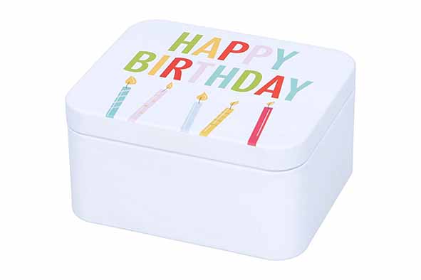 Birkmann Boîte Cadeau Métal Cuisine Colorée Joyeux Anniversaire Blanc 12x10x6.2cm