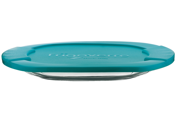 Bormioli Rocco Frigoverre Plat Ovale en Verre avec Couvercle Turquoise 27x19,5 cm