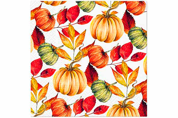 Serviette Paw Motif Citrouilles & Feuilles d'Automne 33x33 cm Lot de 20