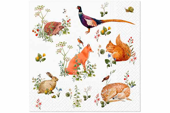 Serviettes Paw Animaux Forêt 33x33cm Lot de 20