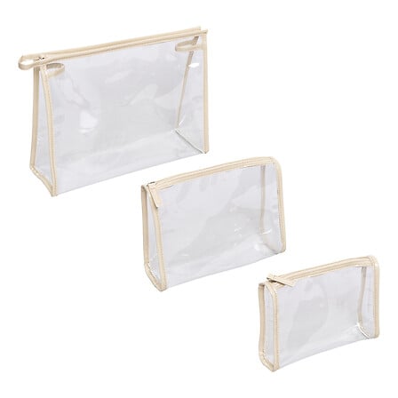 5Five Lot 3 Trousses de Toilette Voyage Transparentes PVC Beige