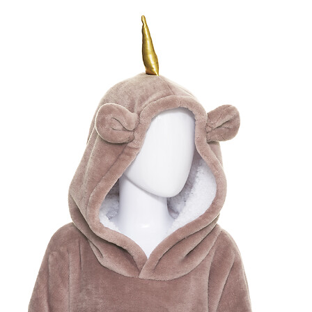 Atmosphera Sweat Plaid Capuche Licorne Flanelle Sherpa Enfant Taupe