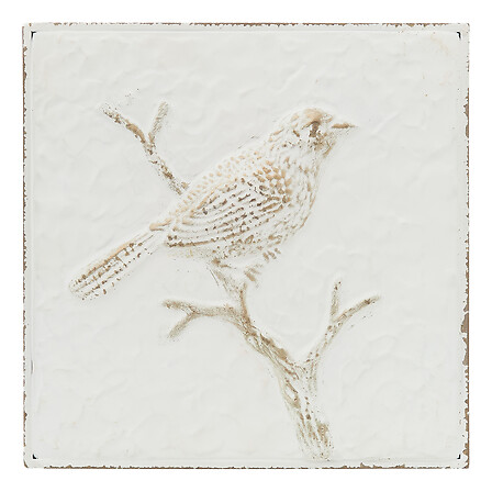 Atmosphera Déco Murale Varo Oiseau Métal Blanc Vieilli 26x26cm
