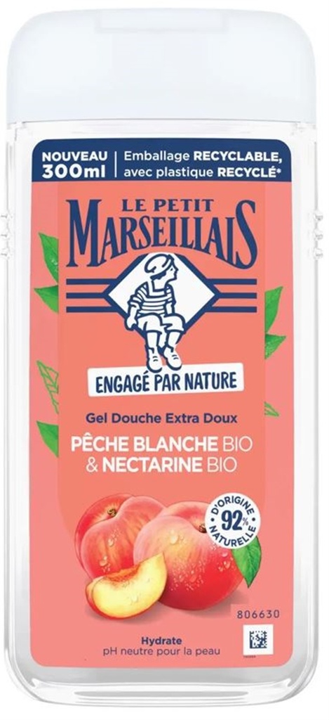 Le Petit Marseillais Gel Douche Extra Doux Pêche Blanche & Nectarine Bio 300ml