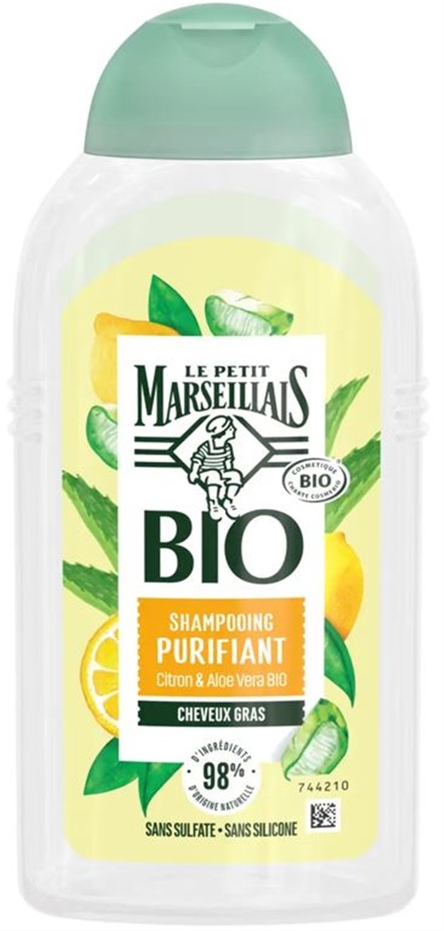 Le Petit Marseillais Shampoing Purifiant Bio Citron Aloe Vera Cheveux Gras Sans Sulfate 250ml