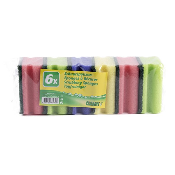 ÉPONGE À RÉCURER 6 PIÈCES AVEC REBORDS CREUSÉS 6 PIÈCES 50x90x85MM - MULTI-COULEURS