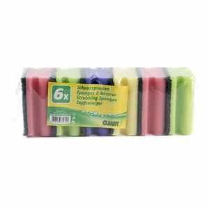 ÉPONGE À RÉCURER 6 PIÈCES AVEC REBORDS CREUSÉS 6 PIÈCES 50x90x85MM - MULTI-COULEURS