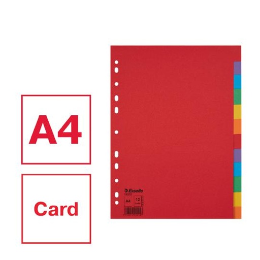Esselte Intercalaire Carton A4 12 positions Multicolore