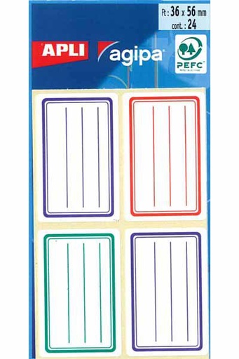 Apli Agipa Étiquettes Scolaires 36x56mm, 24 Cadres Couleurs