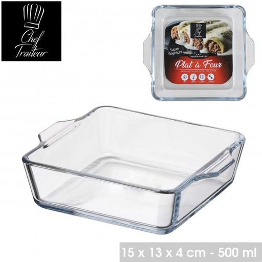 CHEF TRAITEUR - PLAT À FOUR EN VERRE BOROSILICATE CARRÉ - 15X13XH4CM