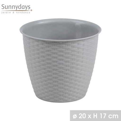 GARDEN & PLASTIC - CACHE POT PLASTIQUE EFFET ROTIN 24 DIAM 20CM X H17CM TITANIUM