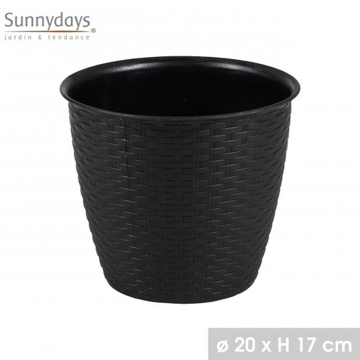 GARDEN & PLASTIC - CACHE POT PLASTIQUE EFFET ROTIN 24 DIAM 20CM X H17CM LICORICE