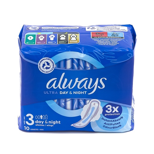 Always sanitary napkins Ultra day & night 10pc size 3