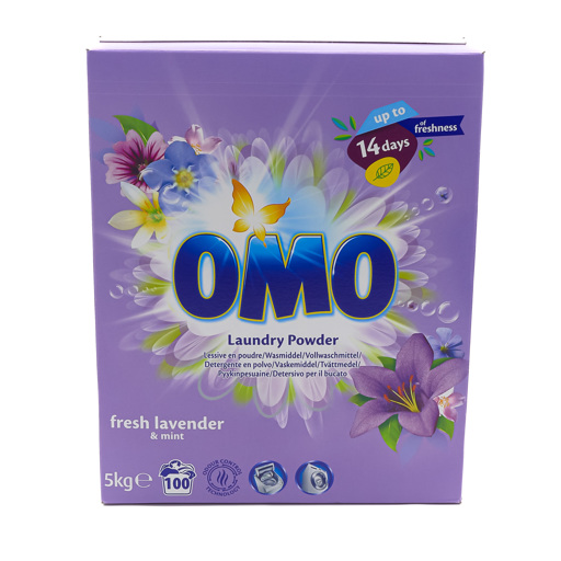 Omo Lessive Poudre Lavande & Menthe Fraîche 5kg - 100 Lavages, 14J Fraîcheur