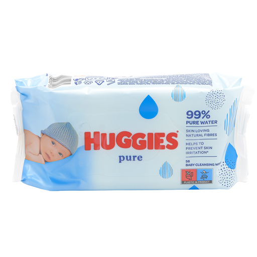 Huggies Pure Lingettes Bébé 56, 99% Eau Pure, Fibres Naturelles