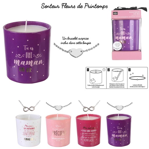 BOUGIE PARFUMÉE - INSCRIPTION MAMAN - AVEC BIJOU SURPRISE - H8CM