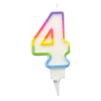 BOUGIE ANNIVERSAIRE CHIFFRE 4 AVEC SUPPORT PLASTIQUE H7,8CM MULTICOLORE