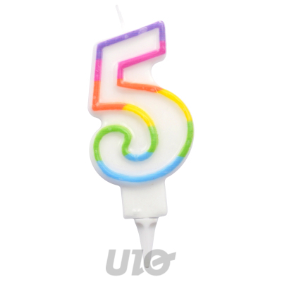 BOUGIE ANNIVERSAIRE CHIFFRE 5 AVEC SUPPORT PLASTIQUE H7,8CM MULTICOLORE
