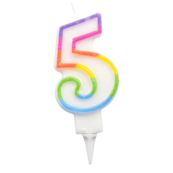 BOUGIE ANNIVERSAIRE CHIFFRE 5 AVEC SUPPORT PLASTIQUE H7,8CM MULTICOLORE