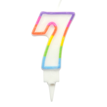 BOUGIE ANNIVERSAIRE CHIFFRE 7 AVEC SUPPORT PLASTIQUE H7,8CM MULTICOLORE