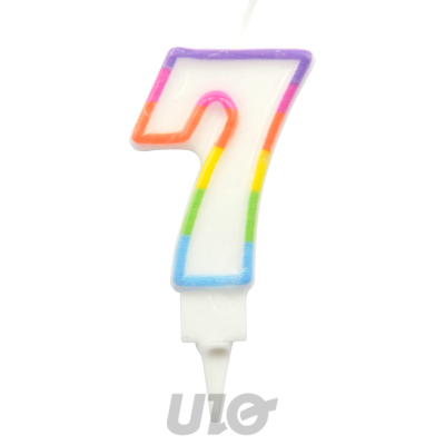 BOUGIE ANNIVERSAIRE CHIFFRE 7 AVEC SUPPORT PLASTIQUE H7,8CM MULTICOLORE