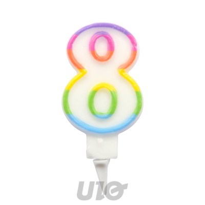 BOUGIE ANNIVERSAIRE CHIFFRE 8 AVEC SUPPORT PLASTIQUE H7,8CM MULTICOLORE