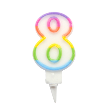 BOUGIE ANNIVERSAIRE CHIFFRE 8 AVEC SUPPORT PLASTIQUE H7,8CM MULTICOLORE