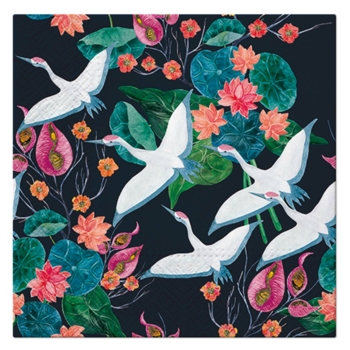 SET DE 20 SERVIETTES PAPIER 3 PLIS 33*33CM ENVOL DE GRUES BLANCHES
