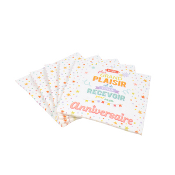 SET DE 20 SERVIETTES EN PAPIER 3 PLIS 33*33CM ANNIVERSAIRE COLORE