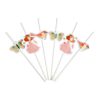 SET DE 6 PAILLES DECOREES EN CARTON H20CM PRINCESSE NATURE