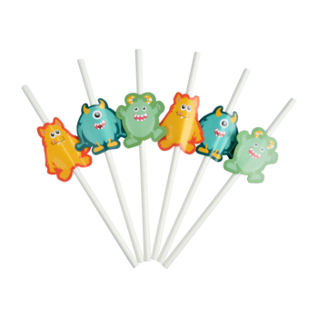 SET DE 6 PAILLES DECOREES EN CARTON H20CM MONSTRES