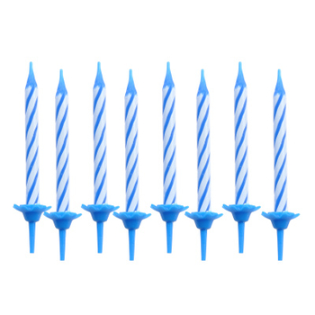 SET DE 24 BOUGIES ANNIVERSAIRE AVEC SUPPORTS PLASTIQUE H5,5CM BLEU