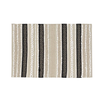 Tapis Douceur d'Intérieur Mirage Rectangulaire Coton Rayures Beige Noir 60x90