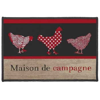 Douceur d'Intérieur Paillasson Maison de Campagne Poules Cœurs Rouge Noir Coco