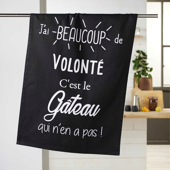 TORCHON 50 x 70 CM COTON IMPRIME GOURMANDISE NOIR