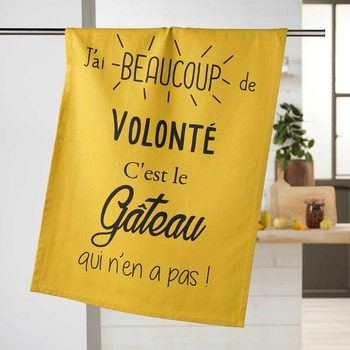 TORCHON 50 x 70 CM COTON IMPRIME GOURMANDISE JAUNE