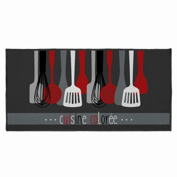 Douceur d'Intérieur Tapis de cuisine ustensiles 50x120 cm gris rouge