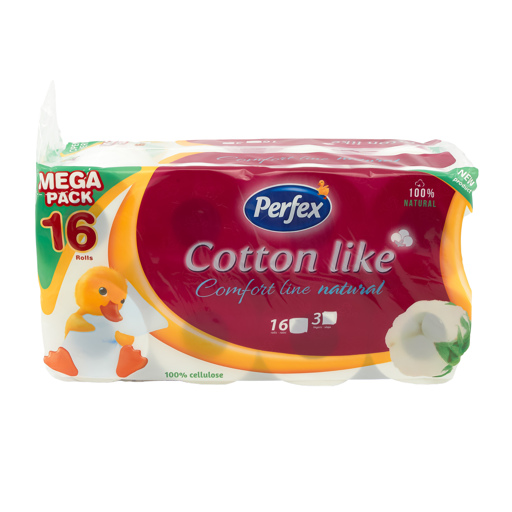 Perfex Papier Toilette Effet Coton Confort Naturel 16 Rouleaux 3 Plis