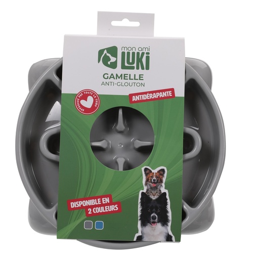GAMELLE ANTI GLOUTON ASS GRIS BLEU  CHIEN TAILLE MOYENNE 21,5X215X5CM